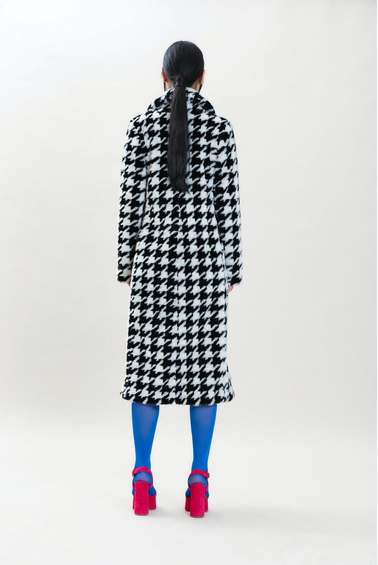 Catherine Houndstooth Coat Faux Fur