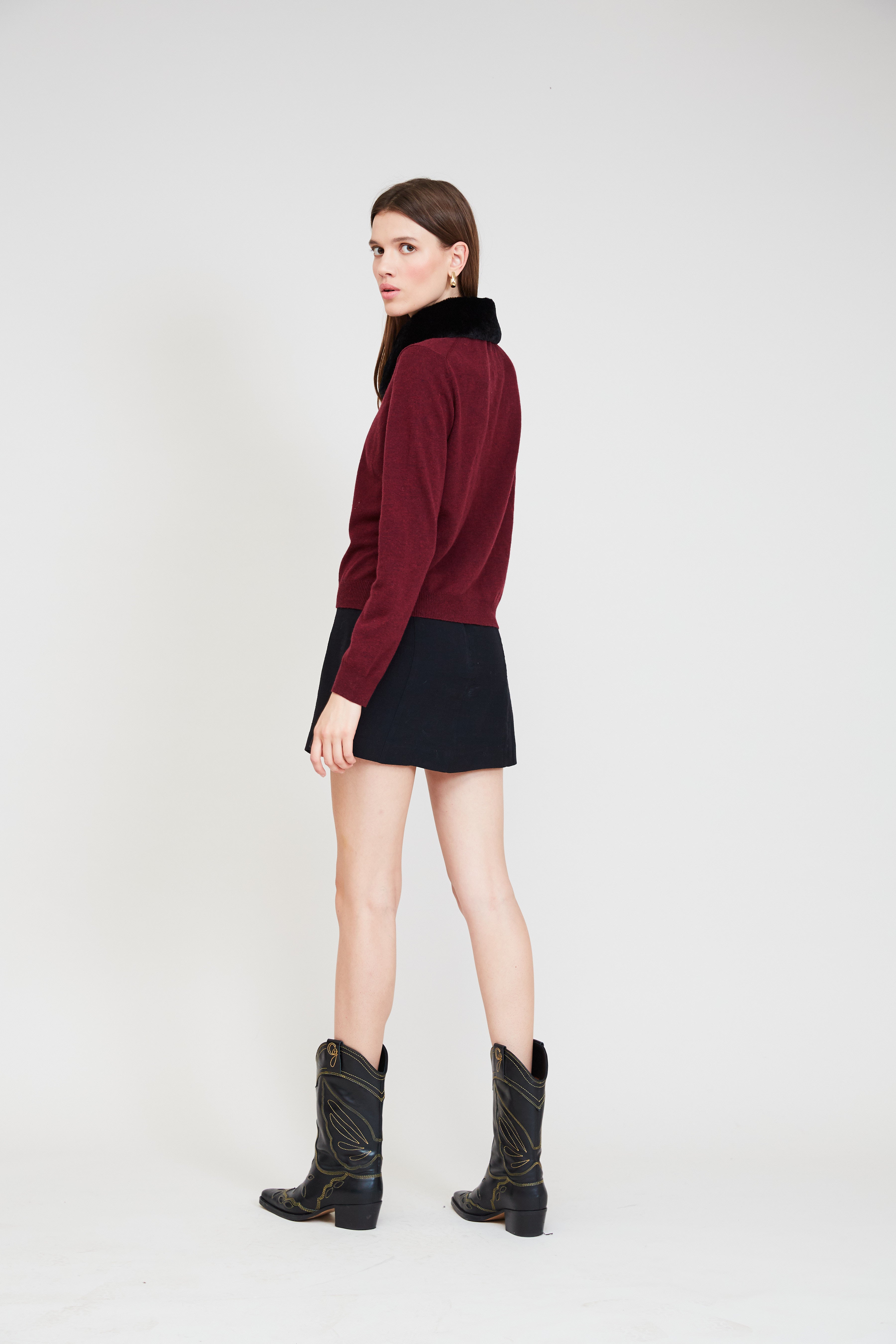 Copper Brown Mock Neck Faux Fur Sleeveless Sweater Top – Aquarius Brand
